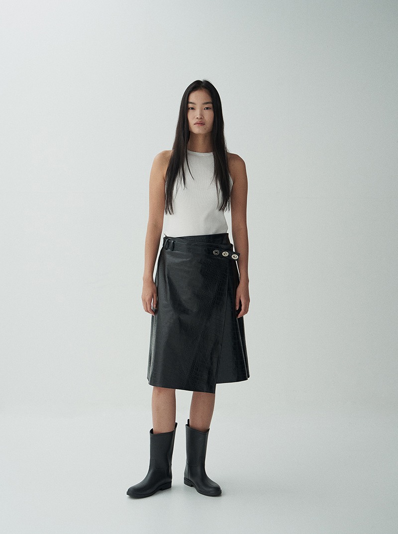 Croco texture leather wrap skirt